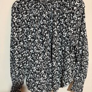 LOFT Black and White Floral Blouse